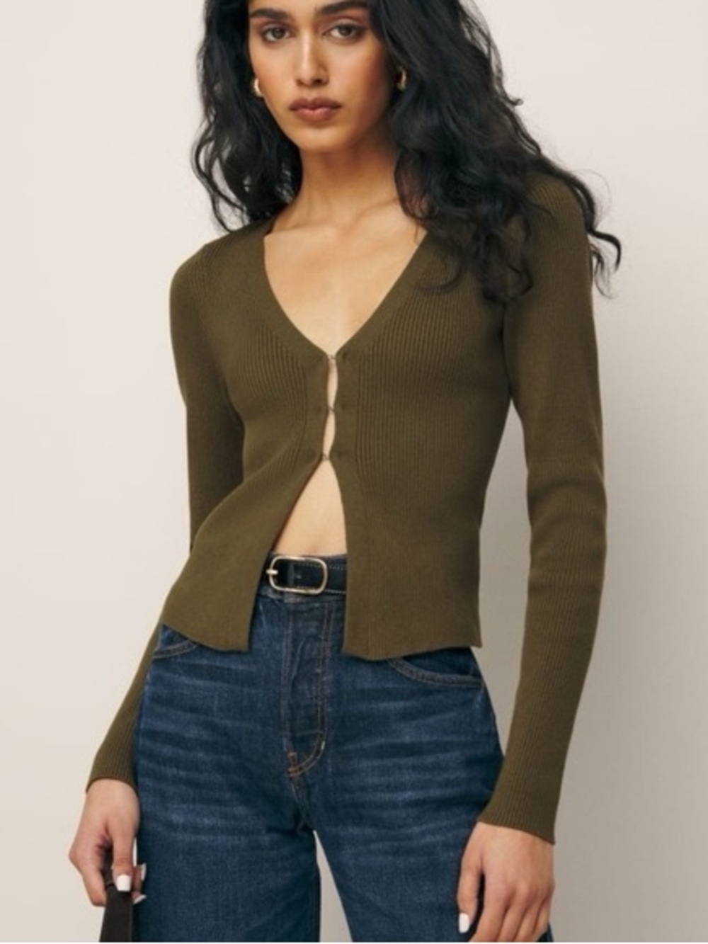 Reformation Kaitlyn Cotton Cardigan Brown Green Espresso